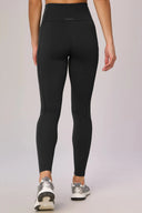 Back view of classic charcoal high-waisted compression leggings for women
