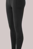 Charcoal compression leggings with side pockets, high-waisted athletic fit