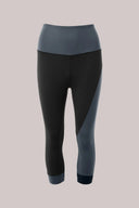 Color-blocked cropped leggings in charcoal and granite, high-waisted activewear.