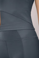 Granite grey ribbed compression activewear top and leggings close-up