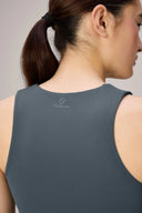 Back view of granite gray compression athletic tank top with ribbed texture