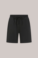 Charcoal relaxed athleisure shorts with drawstring waist and side pockets on neutral background