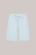 Light blue relaxed fit athleisure shorts with elastic waistband and drawstring front