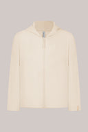 Kids sand-colored UV protection hoodie with zipper and hood, long sleeves, front view