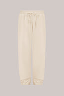 Kids sand jogger pants with elastic waistband, drawstring, and cuffed ankles on plain background