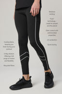 Charcoal reflective running leggings with zebra pattern, moisture wicking, antimicrobial
