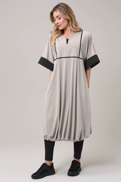 Cult Midi Dress styled, driftwood charcoal