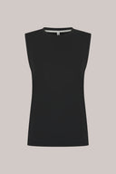 Charcoal sleeveless tank top with crew neck, minimalist activewear style, front view