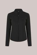 Charcoal fitted women's athleisure jacket with zip front and perforated sleeve details