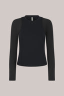 Charcoal grey long-sleeve active tee for women, front view, athletic fit.